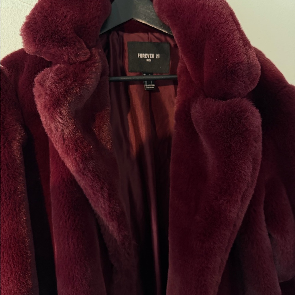 Forever 21 Burgundy Faux Fur Coat - Picture 2 of 3